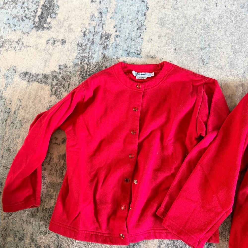 2 Jacadi Girls Cotton Long Sleeve Button Up Cardigan Sweater Red Size 10